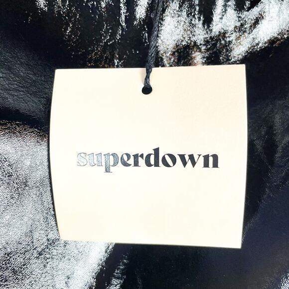 Superdown Julia Faux Leather Midi Dress Black Bust Cutout Glossy Strapless Sz XS - Picture 10 of 13